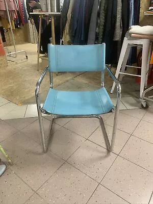 Set Of 2 Dining Chairs Mart Stam Marcel Breuer S33  Teal Leather Vintage Bauhaus • £150