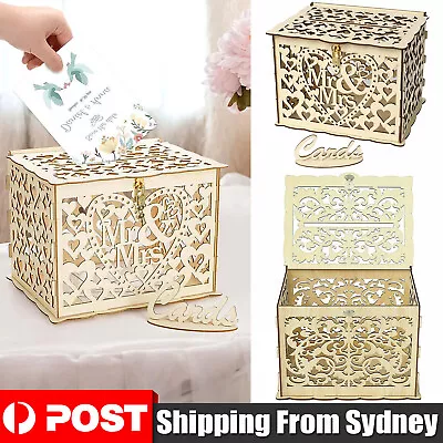 Au Wishing Well Card Box Decorative Wood Carved Wedding Engagement Party Rustic • $18.44