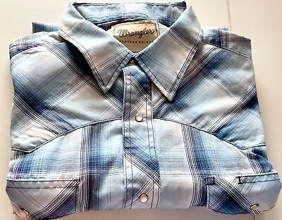 Wrangler Cowboy Western Shirt (XL) Blue Plaid Short Sleeve/ Pearl Snap #WM223BL • $18