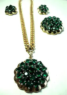 Vtg. Mcclelland-barclay Green Cluster Necklace Brooch & Earrings Set/parure • $125
