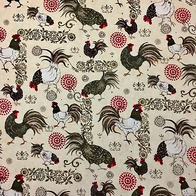 French Roosters Farm Country Animals Chickens Hens Sewing Quilting Fabric FQ • $6.75