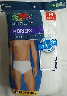 Briefs Mens Fruit Of The Loom Tag Free Full Cut Med 32-34 White 9 Pack New • $13.99