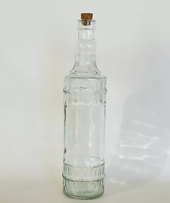 Vintage Style 12  Tall Clear Glass Bottle Raised Design With Cork • $14.99