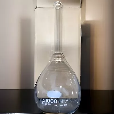 PYREX Glass Class A 1000mL Volumetric Flask ±0.60mL 5581 Vintage NOS • $11.55