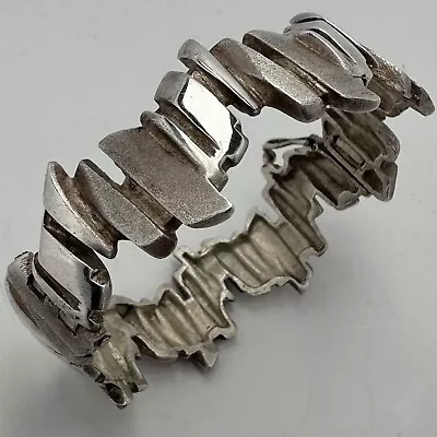 Unusual Vintage Signed Modernist Artisan Sculptural Sterling Silver Bracelet • $23.99