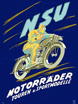 Vintage NSU Motorcycles Sign Recreated On Satin Canvas. • $20