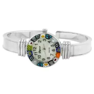 Glass Of Venice Murano Glass Watch Multicolor Millefiori Face Metal Bangle Brace • $84.95