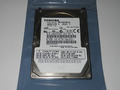 £8.50 • Buy Toshiba Model MK4026GAX 40GB 2.5  Hard Disk Drive - For Spares Or Repair
