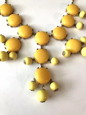 Vintage J Crew LARGE Lemon & Butterscotch Yellow Bubble Bead  Bib Necklace 32” • $28