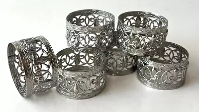 6 Vintage Filigree Silver Tone Metal Round Napkin Rings 1.75  Beautiful Set Of 6 • $17