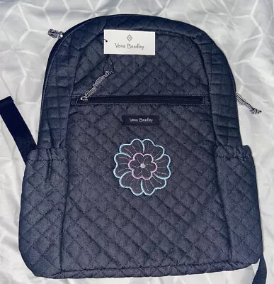 Rare Vera Bradley Cotton Backpack Denim Navy Flower #26248-i27 Nwt • $67.99