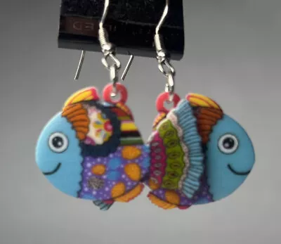 Anime Tropical Fish Earrings Dangle Acrylic Multicolor Smiling Fish • $8