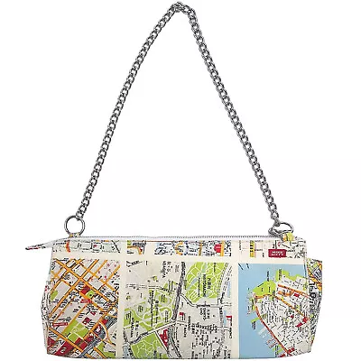 Miss Sixty Map Print Shoulder Bag Handbag Clutch Fabric Chain Handle Vintage Y2K • £74.99