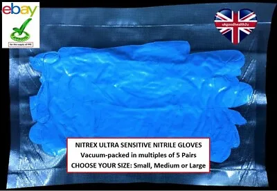 Medisafe Nitrex Ultra Sensitive Nitrile Examination Gloves S/M/L FIVE PAIRS CE • £2.67