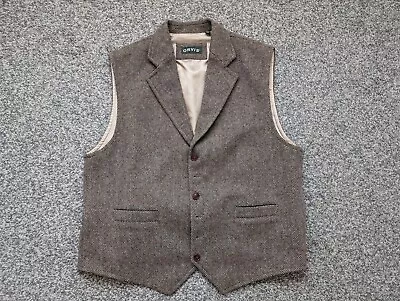 Orvis Waistcoat Adult Large Brown Wool Herringbone Country Outdoor Vest Mens • $62.26