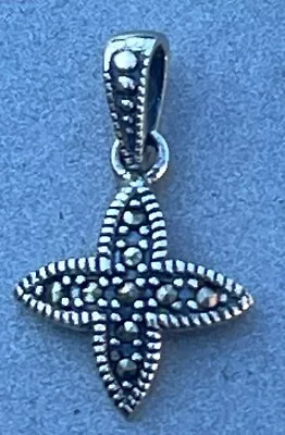 Genuine 925 Sterling Silver Marcasite Cross Floral Pendant 7/8” W/Bail Petite • $10