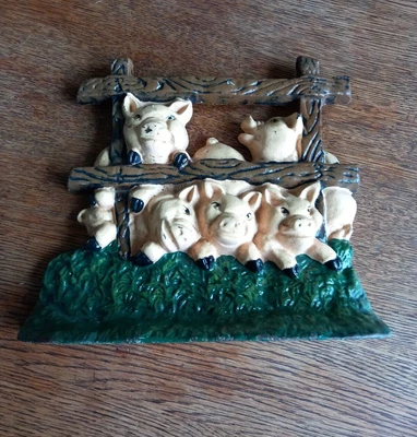 £4.99 • Buy Vintage Hand Painted Pig Pen Cast Iron Door Stop Farmhouse Country House