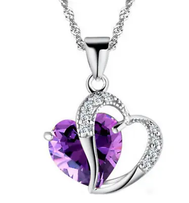£3.49 • Buy Heart Crystal Pendant 925 Sterling Silver Chain Necklace Womens Ladies Jewellery