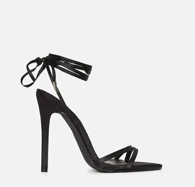 High Heel Shoes MISSGUIDED Lace Up Barely Black UK7 EUR40 Clubwear Ankle Strap  • £11.07