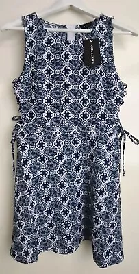 Ladies A&G Sleeveless Skater Dress Fit & Flare Side Ties Blue Pattern Size S New • $23.99