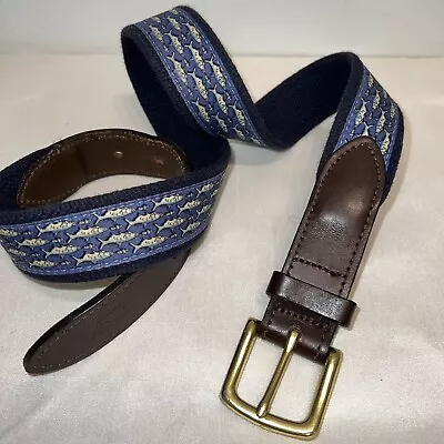 Vineyard Vines Mens Sz 32 Trout Fish Belt Woven Ribbon Adjustable Classic Blue • $26