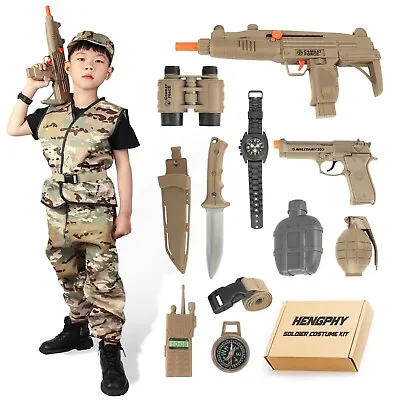 HENGPHY Army Halloween Costume For Boys Soldier Kit Deluxe Military Ages 4-8 • $26.99