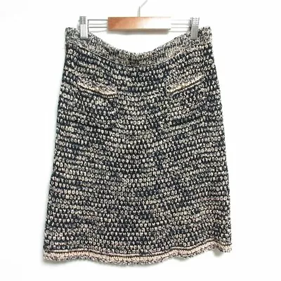 Chanel Silk Blend Coco Mak Button Knee Length Tweed Knit Skirt Women's Size 38 • £233.55