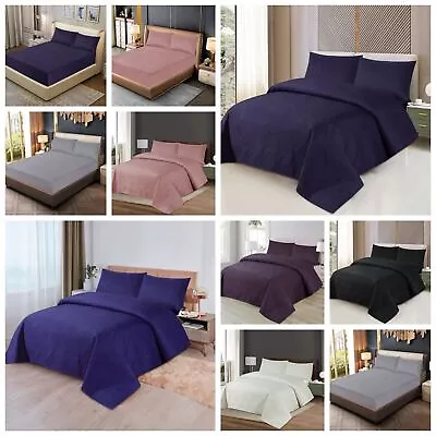 3 Piece Quilted Bedspread Embossed Bedding Set Single Double King Size Bed Throw • £13.99