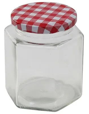 £14.99 • Buy Glass Preserve Jars Jam Chutney Honey Jars Tartan Lid Hexagon Set Of 12 X 280ml