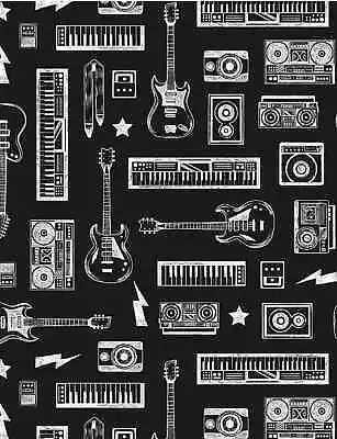 3 Yards Quilt Cotton Fabric - Dear Stella Pour Some Sugar Guitar Hero Music Blk • $20.99