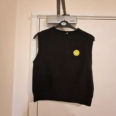 H&m X Smiley Black Knitted Vest Size Small Tank Top Sleeveless Pullover Jumper S • £9.95