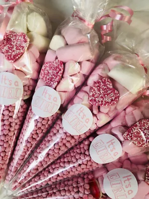 💕 It's A Girl Baby Shower Favours Sweet Candy Cones Party Bag Pre Filled 19 Cms • £6.64