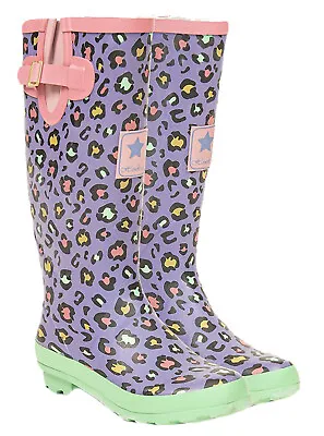 £27.99 • Buy Ladies Multi Leopard Print Matt Wellies Slip On Wellington Boots Sizes 4 To 8