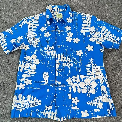 Ui Maikai Hawaiian Shirt Mens Large Blue White Floral Beach Vintage 50s 60s • $39.95