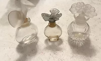 Three  Vintage Empty Mini Perfume Bottles With Lovely Toppers. • $12.95