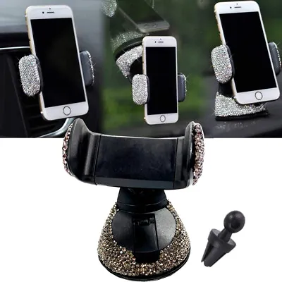 Gray Crystal Rhinestone Air Vent Phone Holder Clip With Suction Cup A P V W • $23.50