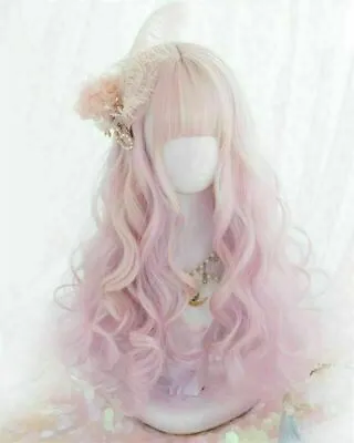 Japanses Lolita Long Short Curly Wavy Ombre Cute Bangs Rainbow Party Cosplay Wig • £17.99