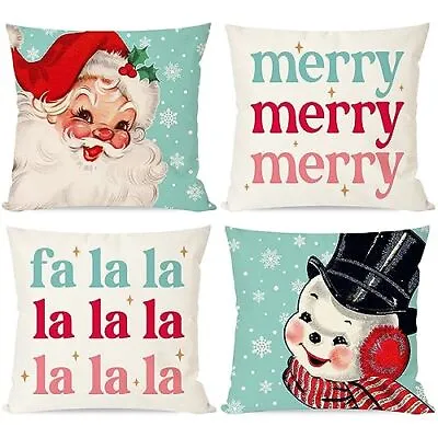 $38.92 • Buy PANDICORN Vintage Christmas Pillow Covers 18x18 Set Of 4 Santa Claus Snowman ...