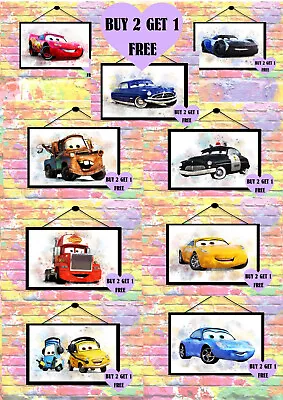 BUY 2 GET 1 FREE DISNEY CARS Watercolour Print Poster Wall Art A4 • £2.75