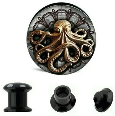 $6.99 • Buy 4-16mm Kraken Screw Fit Tunnel Ear Plugs Earring Logo Sea Monster Octopus Pirate