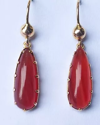 Antique 9ct Gold Victorian Agate Drop Earrings • £50