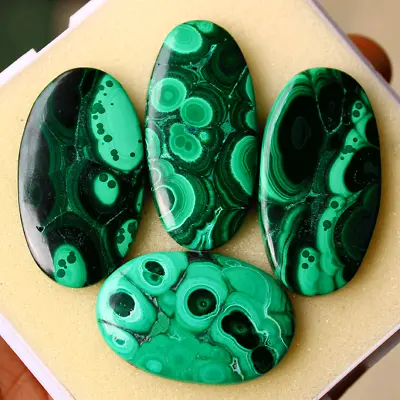 4 Pcs Natural Malachite Top Quality 37mm-44mm Oval Cabochon Loose Gemstones Lot • $22.95