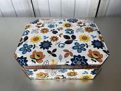 Vintage Floral Retro 70s Biscuit Tin Denmark Blue Orange Hinged • $22.79