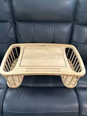 Vtg Wood Breakfast Bed Tray Laptop Table Pockets Magazine Rack Serving Spindle  • $133.16