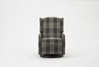 Recliner Swivel Armchair Grey Tartan Wing Back Lounge Chair Adjustable Footrest • £199.99