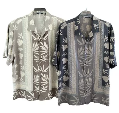 (2) Baracuta Men's 100% Silk Hawaiian Shirts Button Up Size XL Floral Camp Style • $38