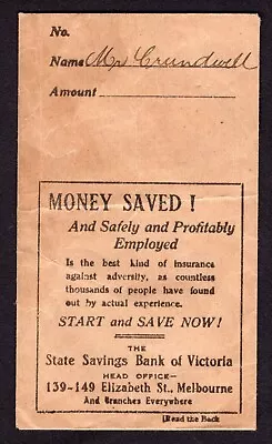 Vintage Pre-decimal    State Savings Bank Of Victoria Paper Money Bag  (used) • $40