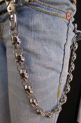 Heavy Silver Metal Long Jeans Wallet Key Chain Large Chunky Skulls Trucker Biker • $25.95