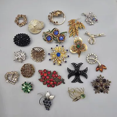 Vintage Brooch Lot (21) Rhinestone Pins Flower Grapes Maltese Cross • $129.99