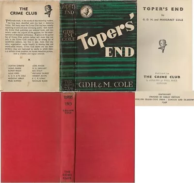 G. D. H. & M. Cole  TOPER´S END  1st W/ Original DJ 1942 Collins Crime Club • £180